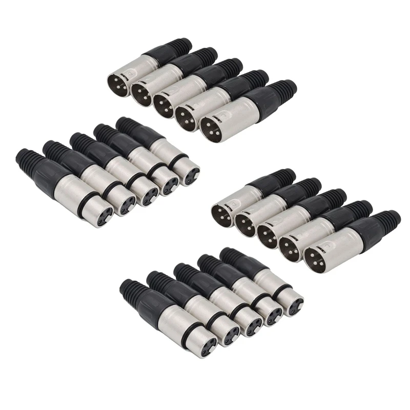

20Pcs 3 Pin XLR Solder Type Connector 5 Male + 5 Female Plug Cable Connector Microphone Audio Socket