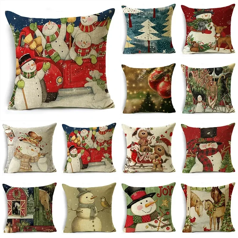 

Christmas Cushion Cover 45x45cm Snowflake Letter Pillow Cover Sofa Elk Tree Pillowcase Home Bed Sofa Decor 2024 Cojines DF1218
