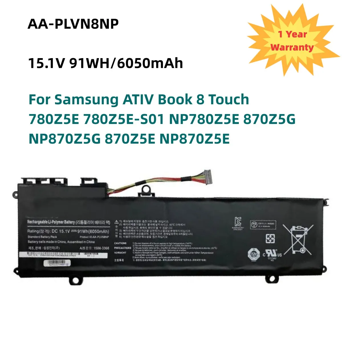 AA-PLVN8NP Laptop Battery For Samsung ATIV Book 8 Touch 780Z5E 780Z5E-S01 NP780Z5E 870Z5G NP870Z5G 870Z5E NP870Z5E 15.1V 91WH
AA-PLVN8NP Laptop Battery For Samsung ATIV Book 8 Touch 780Z5E 780Z5E-S01 NP780Z5E 870Z5G NP870Z5G 870Z5E NP870Z5E 15.1V 91WH