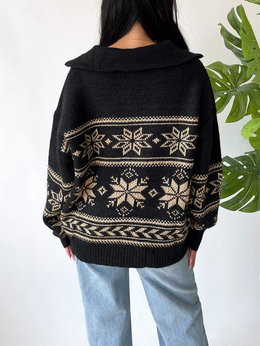 

Женский Зимний вязаный свитер, Повседневный пуловер на молнии с длинным рукавом и отложным воротником, теплая трикотажная одежда, уличная одежда Y2k, Осень-зима