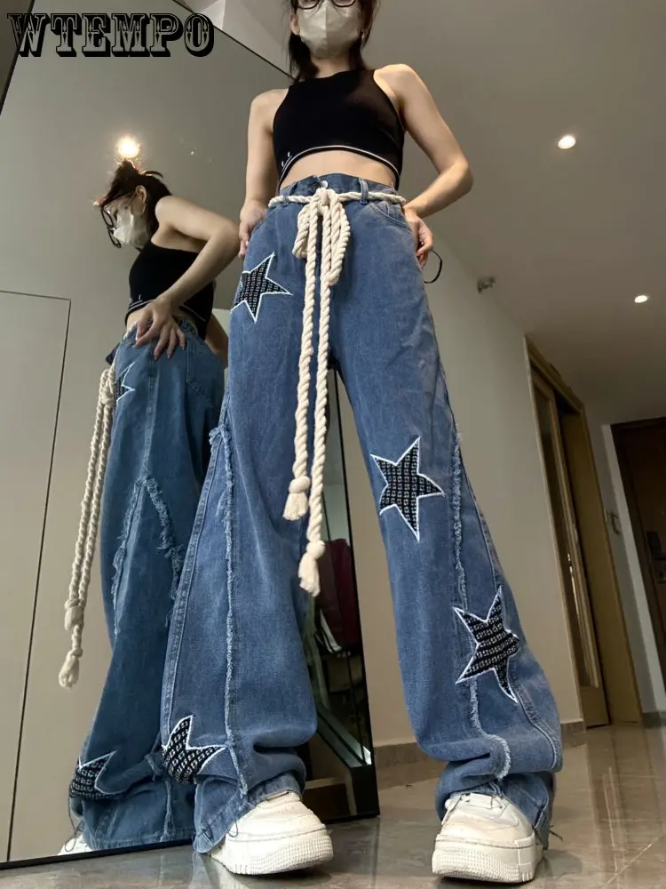 American High Street Five-pointed Star Embroidery Raw Edge Jeans Women's Spring Retro High Waist Wide Leg Loose Straight Pants
American High Street Five-pointed Star Embroidery Raw Edge Jeans Women's Spring Retro High Waist Wide Leg Loose Straight Pants