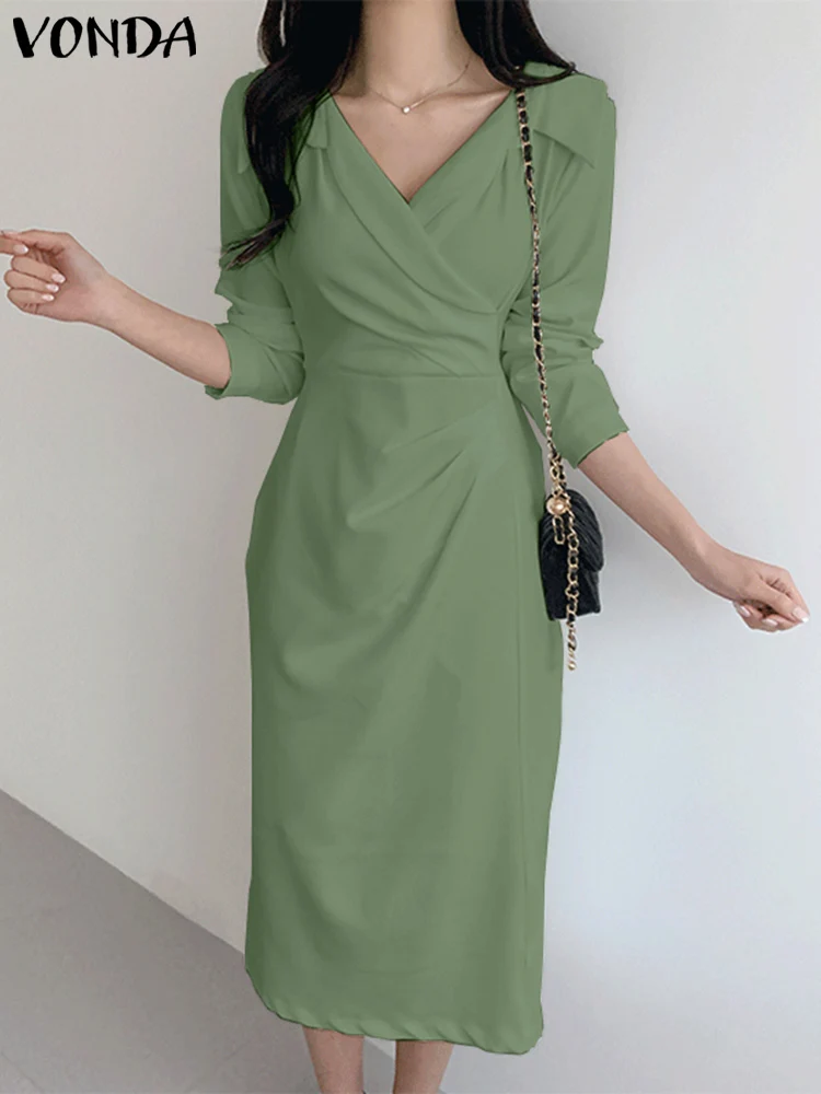 Fashion Shirt Dress 2023 VONDA Women Solid Color Pleated Midi Sundress Autumn Long Sleeve Casual Office Elegant Party Vestidos
Fashion Shirt Dress 2023 VONDA Women Solid Color Pleated Midi Sundress Autumn Long Sleeve Casual Office Elegant Party Vestidos