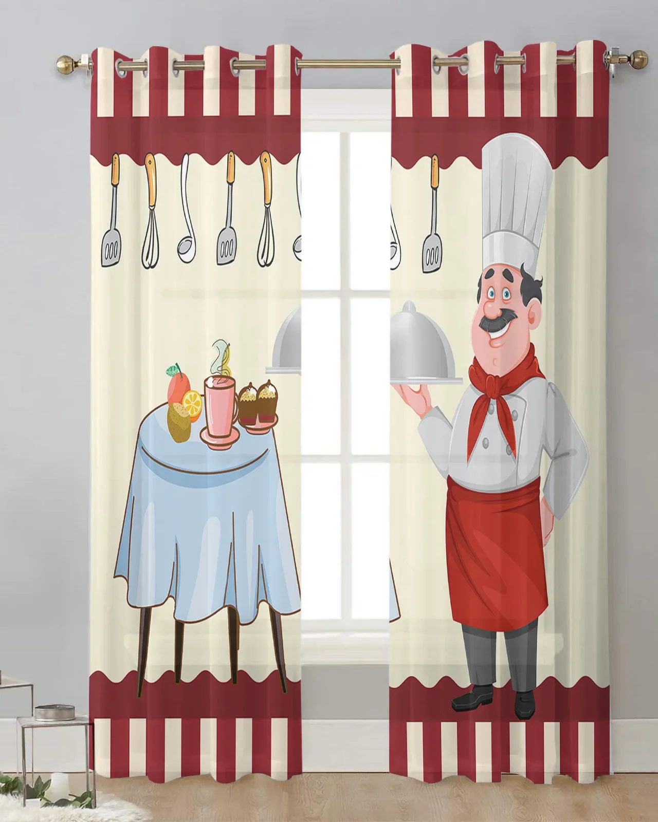 Red Kitchen Chef Knife And Fork Bedroom Voile Curtain Window Treatment Drapes Tulle Curtains for Living Room Sheer Curtains
Red Kitchen Chef Knife And Fork Bedroom Voile Curtain Window Treatment Drapes Tulle Curtains for Living Room Sheer Curtains