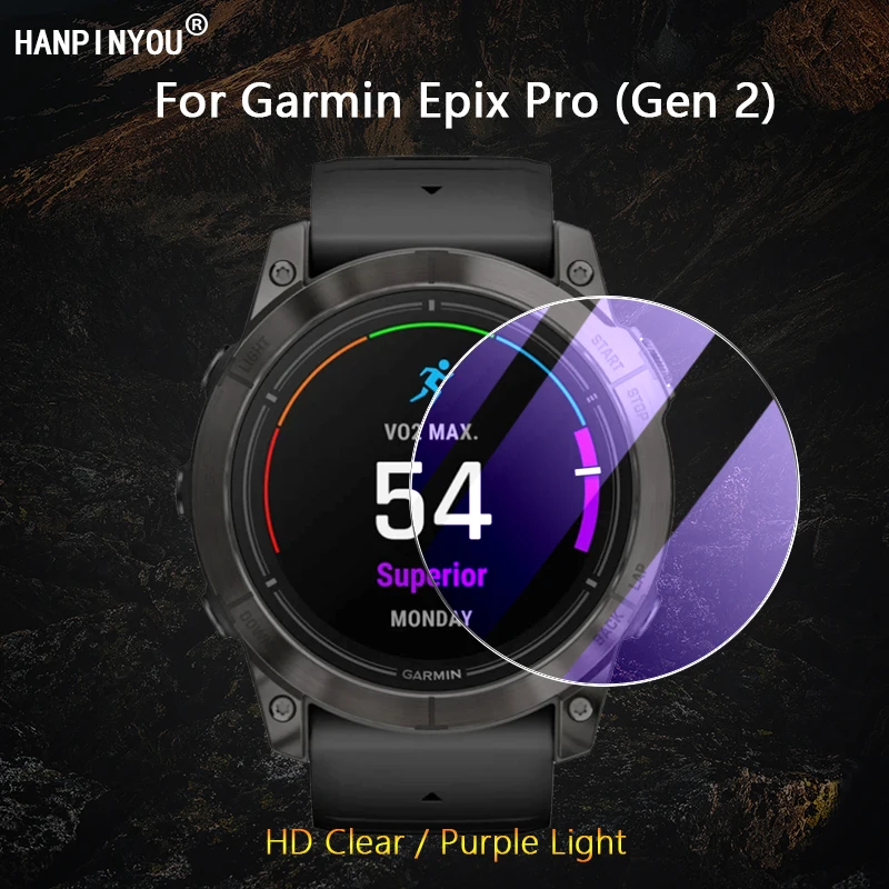 

For Garmin Epix Pro Gen 2 42mm 47mm 51mm Watch Ultra Slim Clear / Anti Purple Light 2.5D 9H Tempered Glass Film Screen Protector