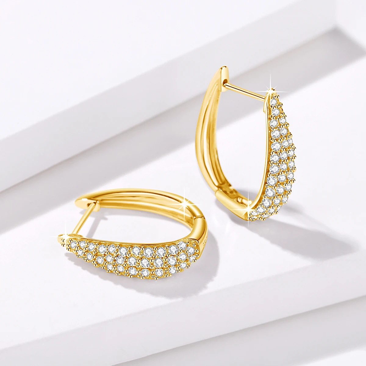 

Yellow Gold U Shape Earrings Moisanite With Certificate Luxury Big Hoop Earrings For Women Elegant Jewelry Christmas Gift Trend