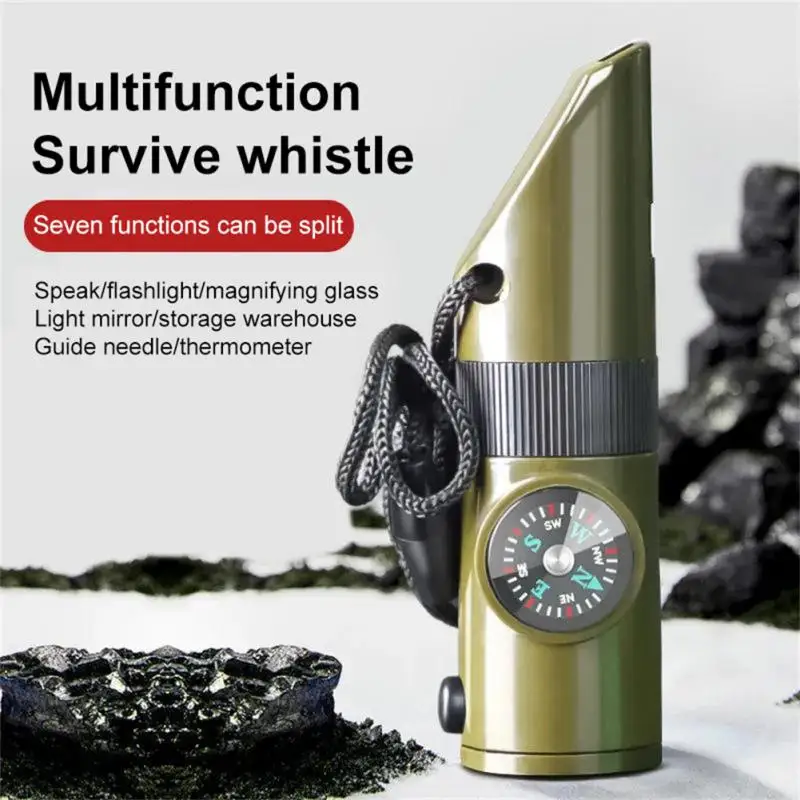 

In 1 Multifunctional Whistle Trekking Thermometer Compass Magnifier Mirror Led Light Outdoor Camping Survival Whistle
