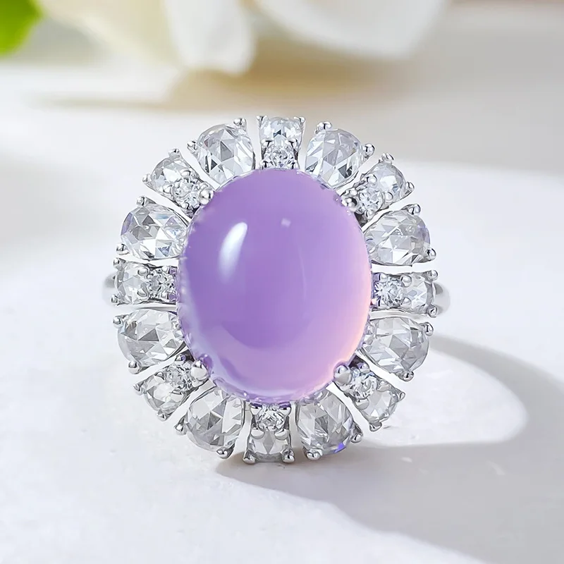 

925 Silver Egg Face High Ice Glass Seed Violet Jade Pigeon Egg Sparrow Diamond Zircon New Chinese Style