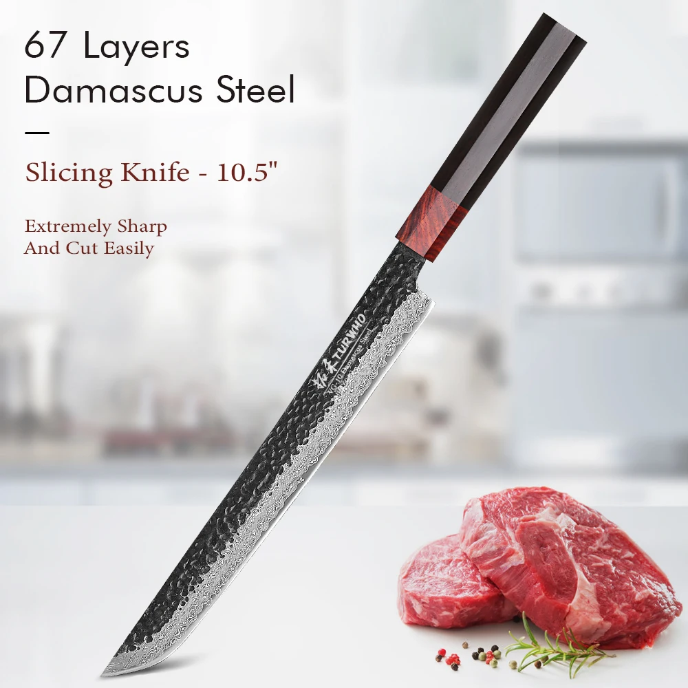 TURWHO 10.5 Inch Japanese Slicing Knife 67 Layer Damascus Steel Chef Knives Super Sharp Cut Ham Slicing Sashimi Kitchen Tools
TURWHO 10.5 Inch Japanese Slicing Knife 67 Layer Damascus Steel Chef Knives Super Sharp Cut Ham Slicing Sashimi Kitchen Tools
