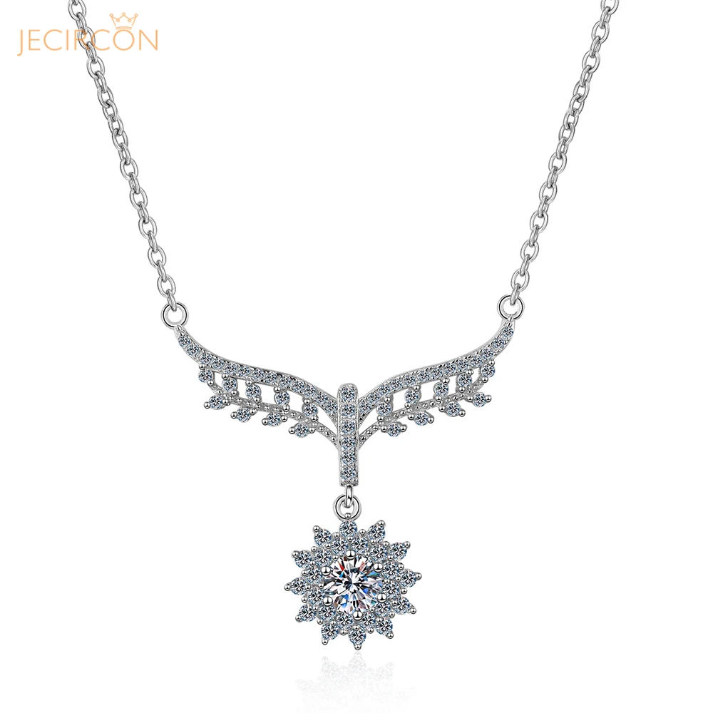 

JECIRCON 925 Sterling Silver Necklace for Women 0.5ct Moissanite Spread Wings and Fly High Pendant Luxury Elegant Clavicle Chain