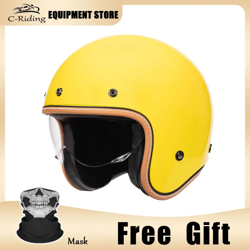 

Retro Open Face Helmet 3/4 Motorcycle Helmets Men German Style Jet Helmet Four Seasons DOT Approved Capacete De Moto Unisex