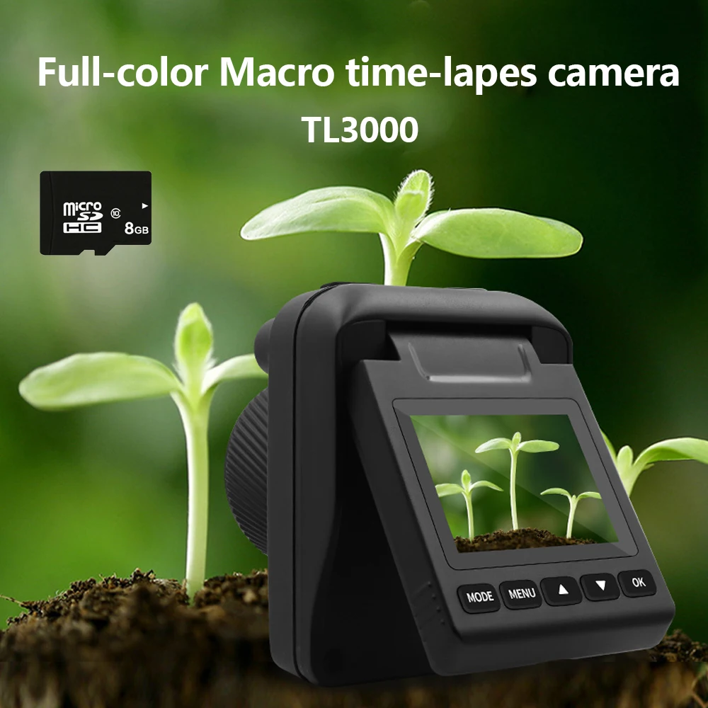 

TL3000 Mini Time-Lapse Camera Full-Color Macro Camera 90° Rotation HD Screen Built-in 3000mAh Battery Low-light Timer Camera