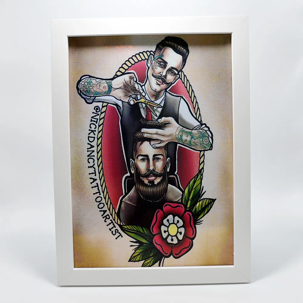 Haircut & Shaving! Great Tattoo Art Poster for Barber Shop Decor - Stunning Holographic Vinyl Sticker Unique Wall Decor Painting
Haircut & Shaving! Great Tattoo Art Poster for Barber Shop Decor - Stunning Holographic Vinyl Sticker Unique Wall Decor Painting