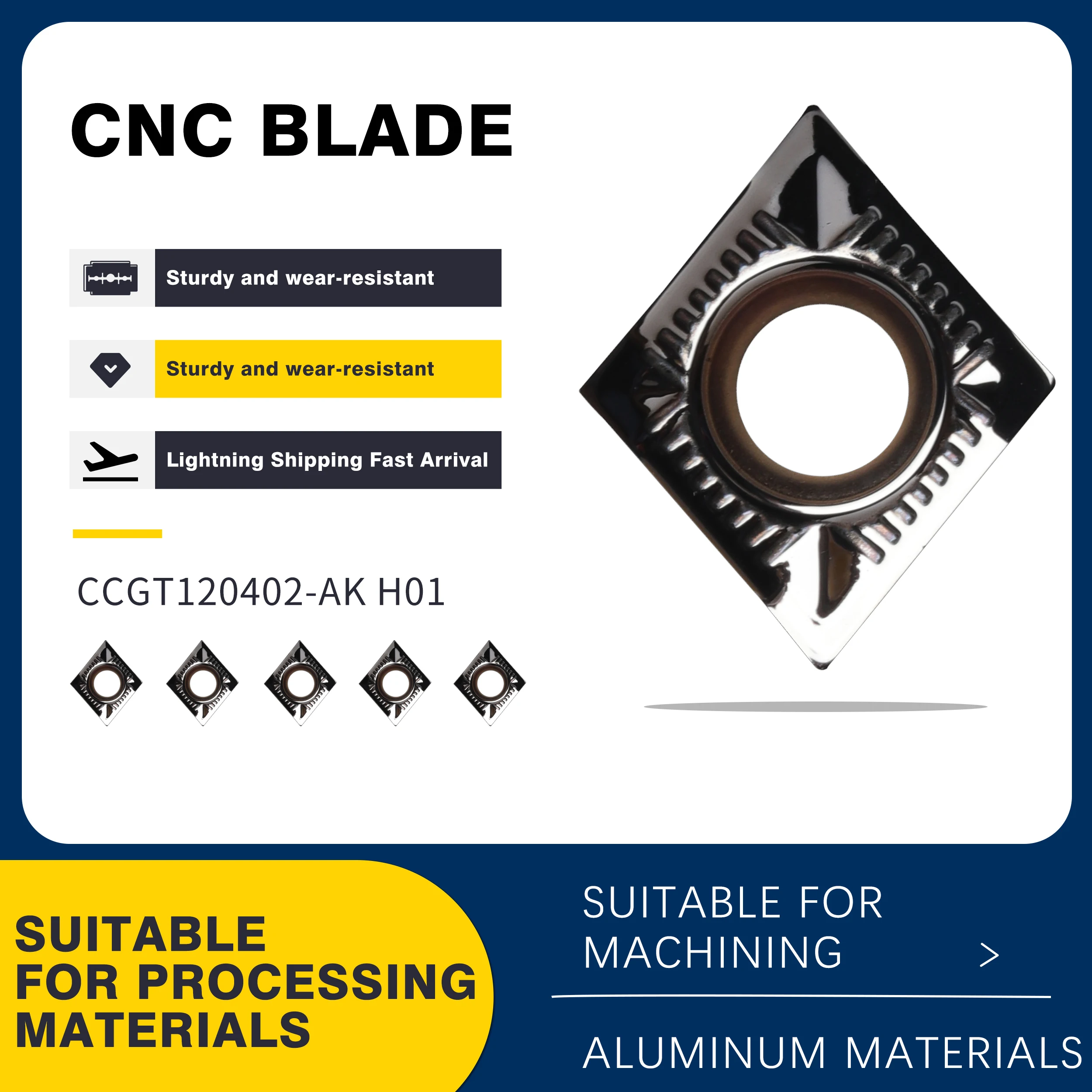 

10pcs CCGT120402 CCGT120404 CCGT120408-AK H01 CNC Lathe Turning Insert High Quality Carbide Aluminum Blade,Aluminum Cutting Tool
