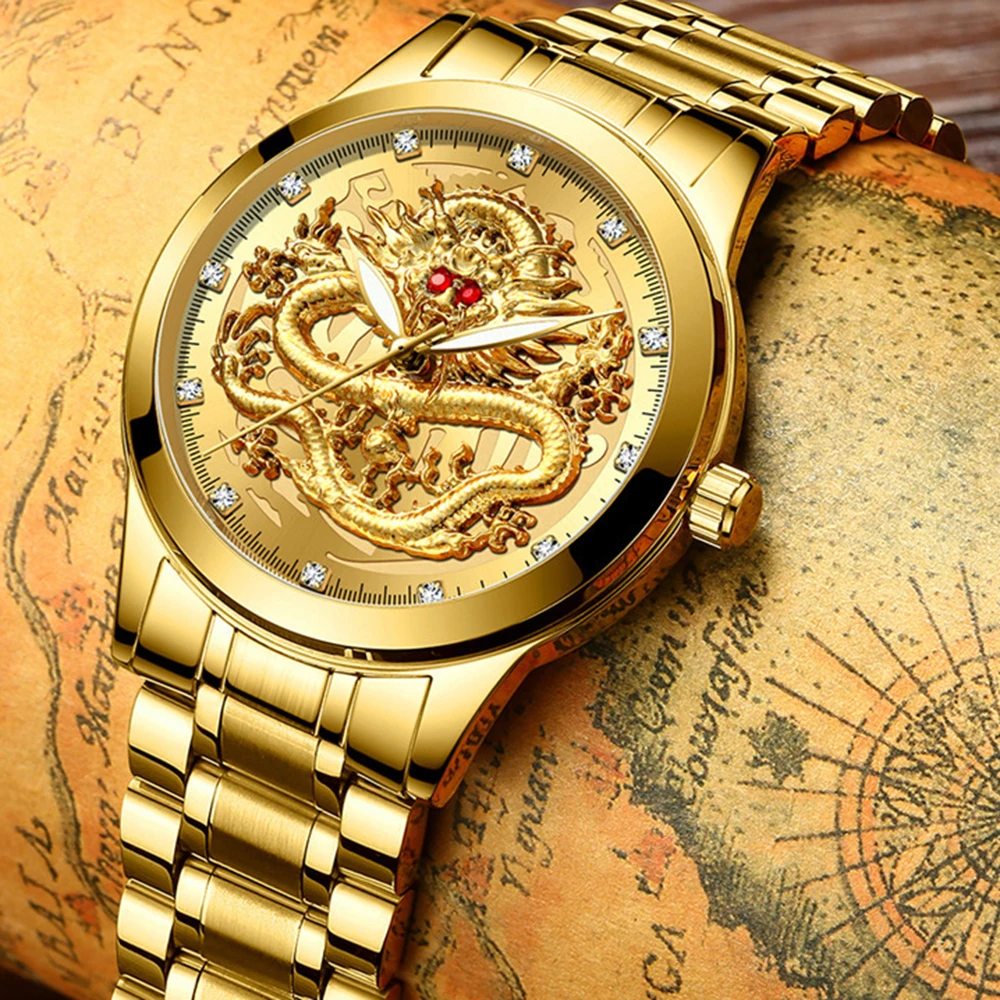 

Luxury Business Dragon Watches for Men Diamond Dial Luminous Pointer Quartz Clock Hour Classic Gentleman Watch Relogio Masculino