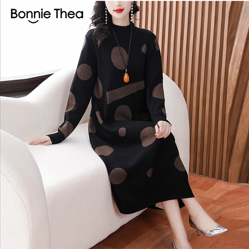 Bonnie thea Autumn and Winter Fashion Knitted Dress Women Loose Sweater Print Long Party Dresses O-Neck Elegant Warm Clothing
Bonnie thea Autumn and Winter Fashion Knitted Dress Women Loose Sweater Print Long Party Dresses O-Neck Elegant Warm Clothing