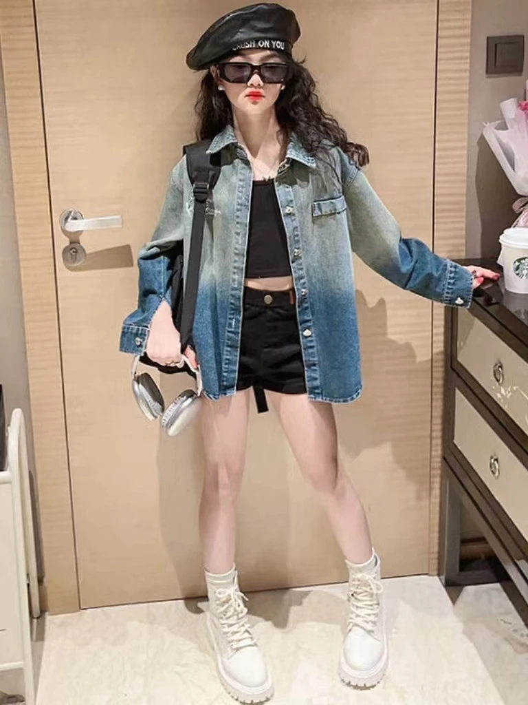 New Fashion Autumn Girls Gradient Denim Jacket Cardigan Teenage Kids Korean Streetwear Clothes Outerwear Coats 5-14 years of ag
New Fashion Autumn Girls Gradient Denim Jacket Cardigan Teenage Kids Korean Streetwear Clothes Outerwear Coats 5-14 years of ag
