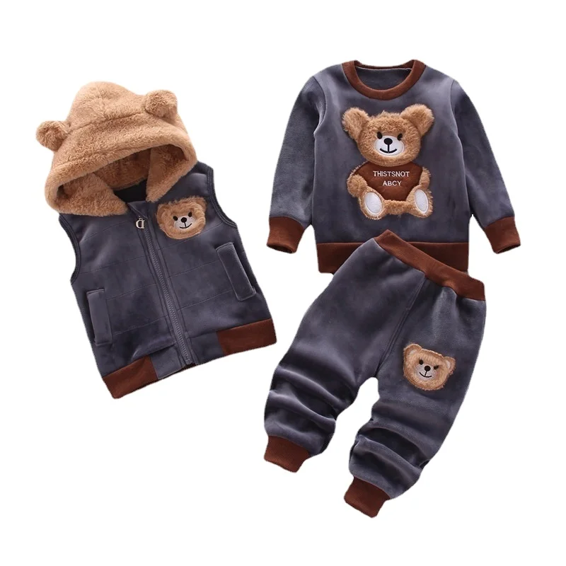 

2023 Boys Girls Baby Winter Suits Boy Plus Velvet Thick Sweatshirts Three-piece 1-3 Years Old Children Autumn Baby Kids Clothing