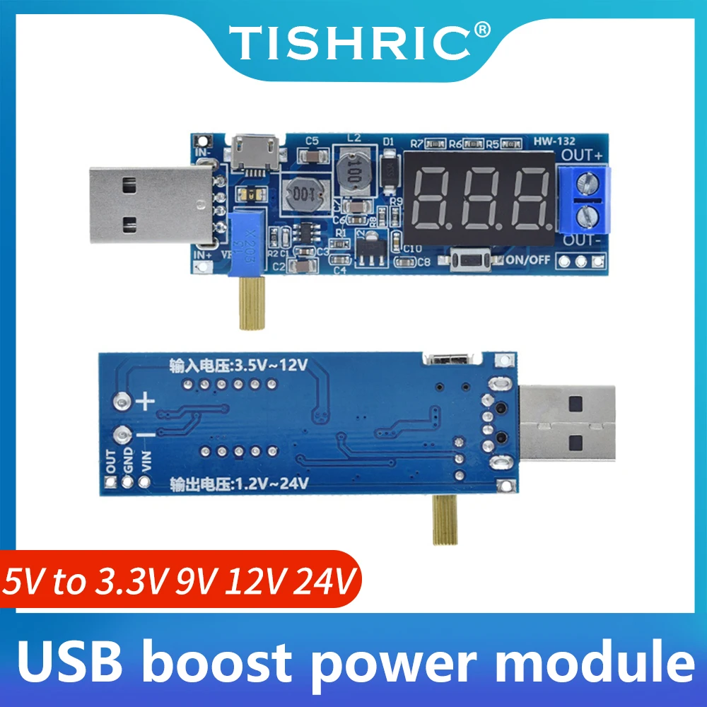

Повышающий Модуль USB TISHRIC, от 5 в постоянного тока до 3,3 В/12 В, USB понижающий модуль питания, Регулируемый преобразователь, постоянный ток 1,2-24 В