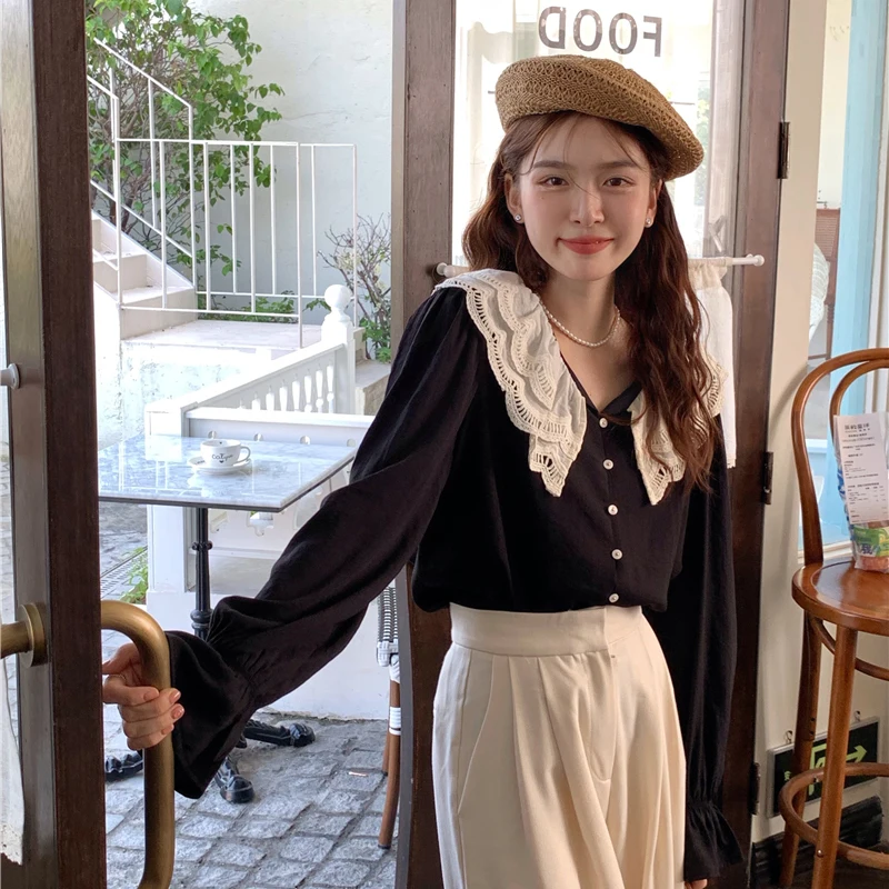 2022 Autumn Winter New Women's Shirt Korean Long Sleeve Lace Doll Neck Fashion Design Versatile Free Shipping
2022 Autumn Winter New Women's Shirt Korean Long Sleeve Lace Doll Neck Fashion Design Versatile Free Shipping