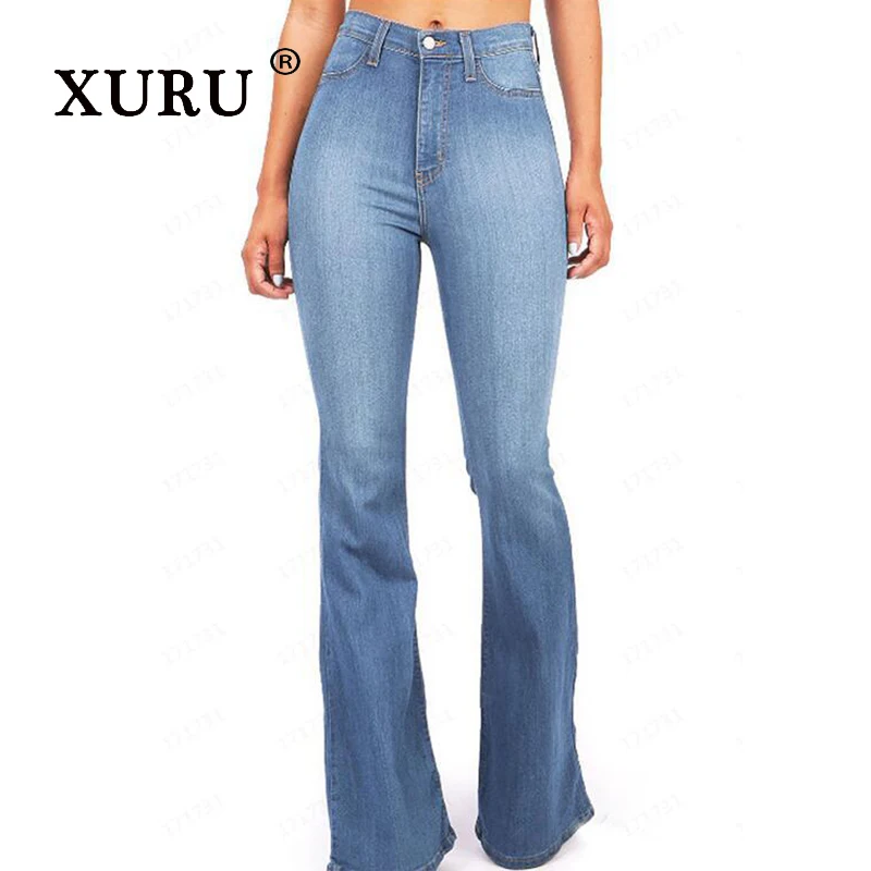 

XURU - Europe and The United States New High-waisted Micro-large Jeans Women, Wide-legged Thin Flared Pants Long Jeans N3-3151