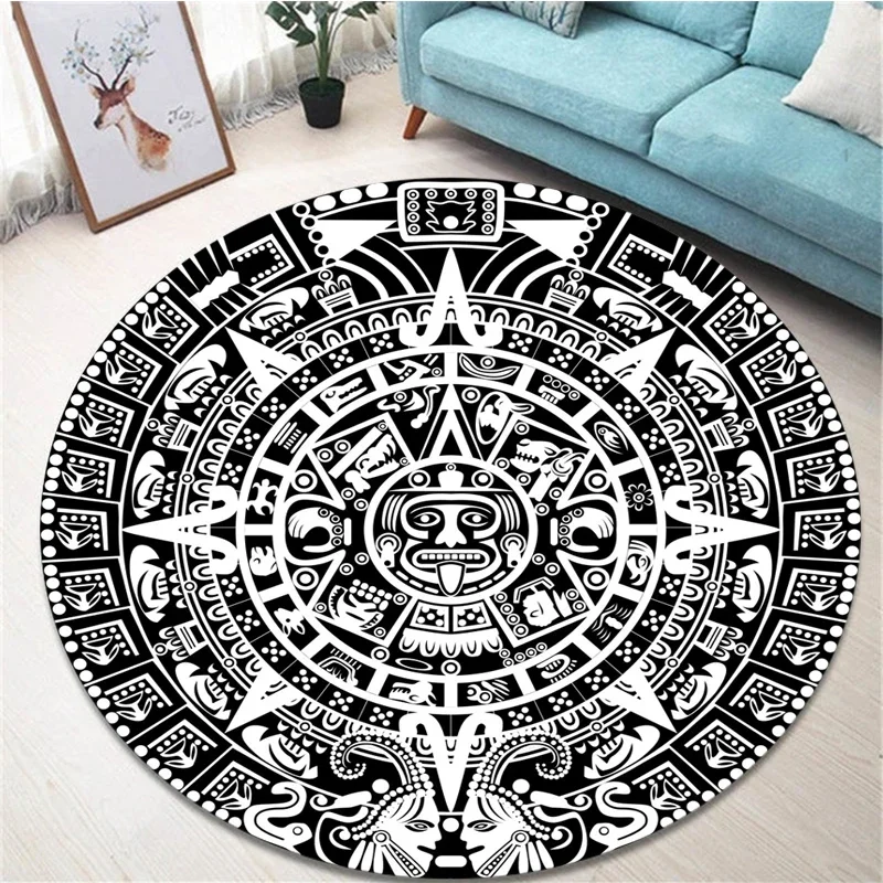 

Mayan calendar&ancient Aztec calendar printed circular carpet, living room and bedroom decoration floor mat, chair mat, yoga mat