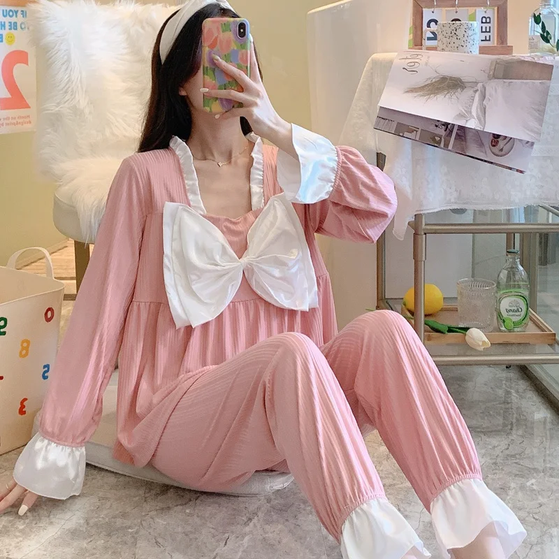 SUO&CHAO new women's pajamas bow lovely color longsleeve trousers two-piece home suit
SUO&CHAO new women's pajamas bow lovely color longsleeve trousers two-piece home suit