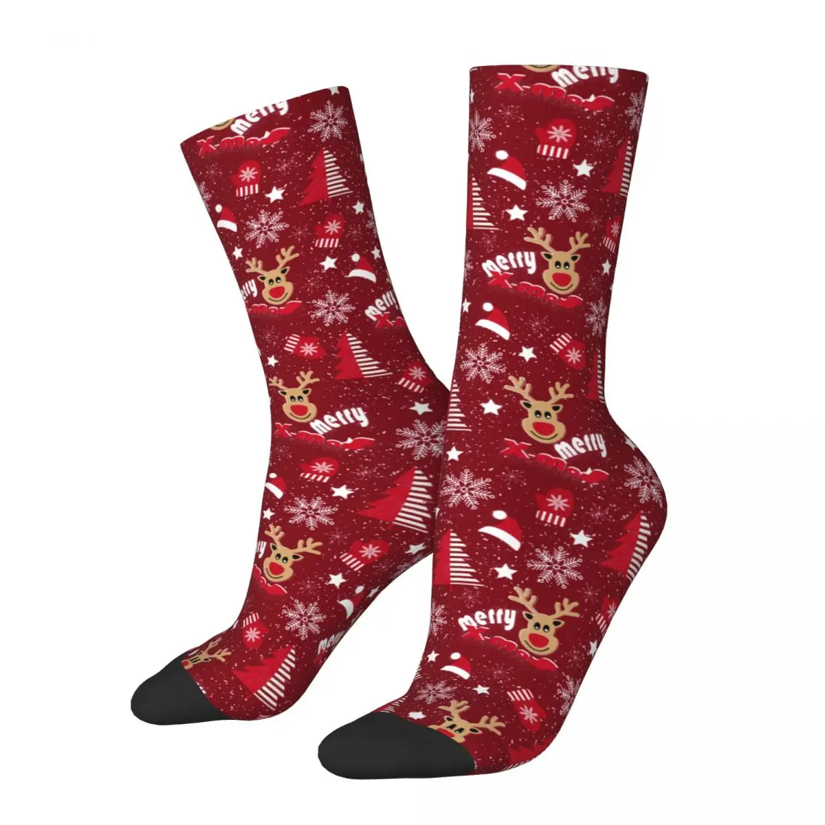 

Merry Christmas Snowflakes Trees Reindeer Outfits Men Women Socks Cozy Xmas Deer Sport Middle Tube Socks Warm Gifts