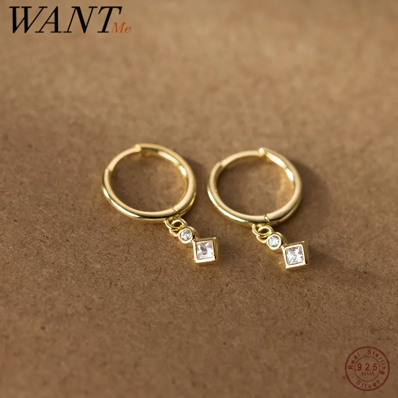 

WANTME 925 Sterling Silver Luxury Zircon Statement Charms Drop Earrings for Women Fashion European Huggies Party Dangle Jewelry