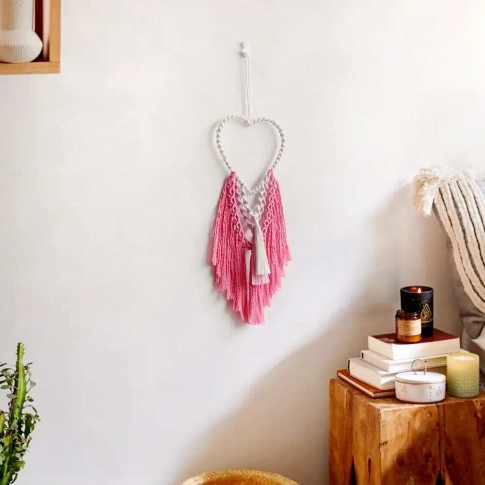 Heart-Shaped Macrame Tapestry - Hand-Woven Wall Art with Tassels 8 S6b97a94cec8f4fcc9dfc3c811edf0eb2h