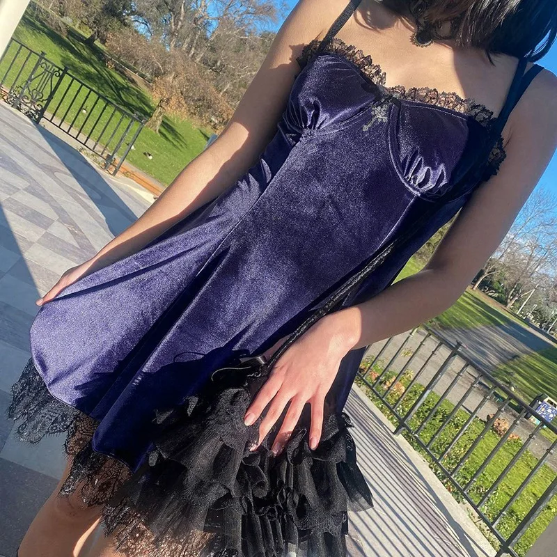 E-girl Grunge Gothic Purple Mini Dress Lace Trim High Waist Bodycon Dress Women 90s Vintage Punk Harajuku Lolita Clothes
E-girl Grunge Gothic Purple Mini Dress Lace Trim High Waist Bodycon Dress Women 90s Vintage Punk Harajuku Lolita Clothes