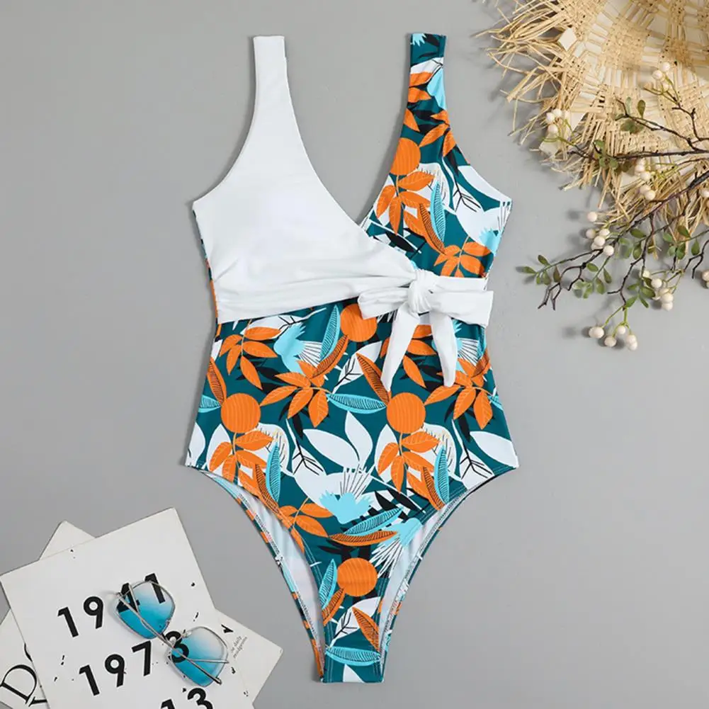 

Women Sexy Monokini Tropical Leaf Print Women's One-piece Swimsuit Collection V-neck Monokini High Waisted Bathing Suit Backless