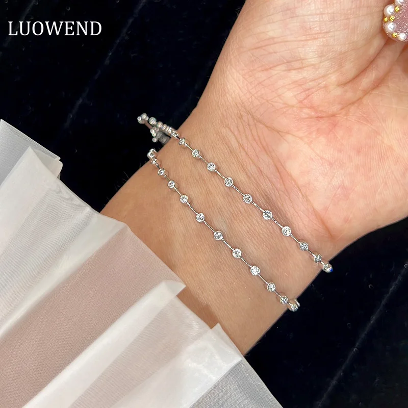 

LUOWEND 18K White Gold Bracelet Romantic Star Rivers Design 0.55carat Real Natural Diamond Bracelet for Women Anniversary Gift