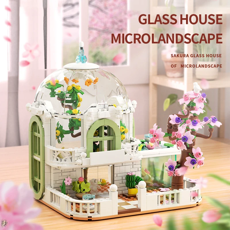 

Sakura Tree House Building Blocks City Street View Flower House Glass Model Bricks Creative Desktop Deco Kids DIY Toys Gifts