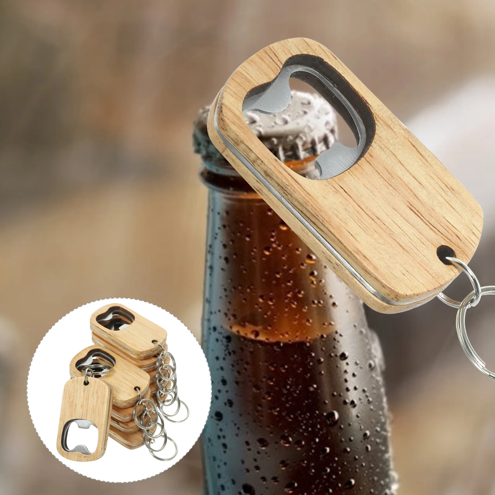 

10 Pcs Wooden Keychain Bottle Opener Openers Bulk Flat Soda Tools Beer Manual Gift