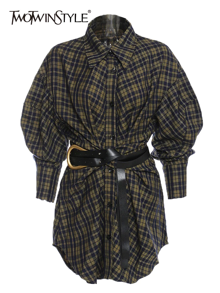 TWOTWINSTYLE Colorblock Plaid Patchwork Belt Casual Blouses For Women Lapel Long Sleeve Temperament Blouse Female Fashion New
TWOTWINSTYLE Colorblock Plaid Patchwork Belt Casual Blouses For Women Lapel Long Sleeve Temperament Blouse Female Fashion New