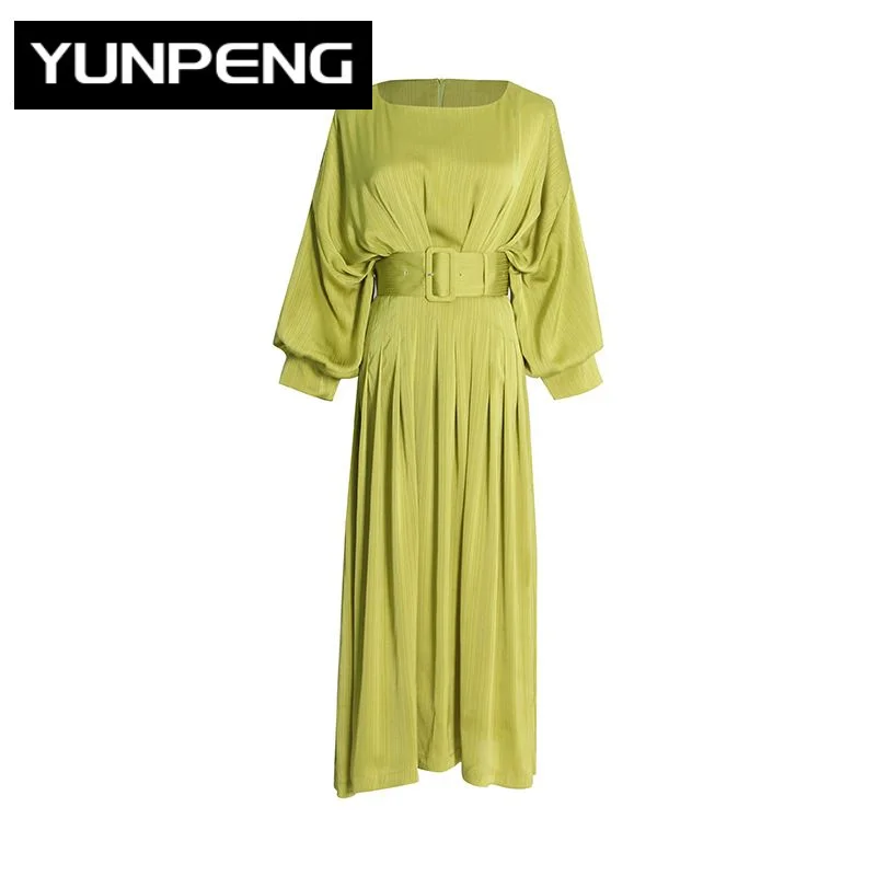 Dresses For Women 2023 Luxury Designer Autumn Runway Elegant Loose Pleated O Neck Lantern Sleeve Solid Ol Green Dress Plus Size
Dresses For Women 2023 Luxury Designer Autumn Runway Elegant Loose Pleated O Neck Lantern Sleeve Solid Ol Green Dress Plus Size