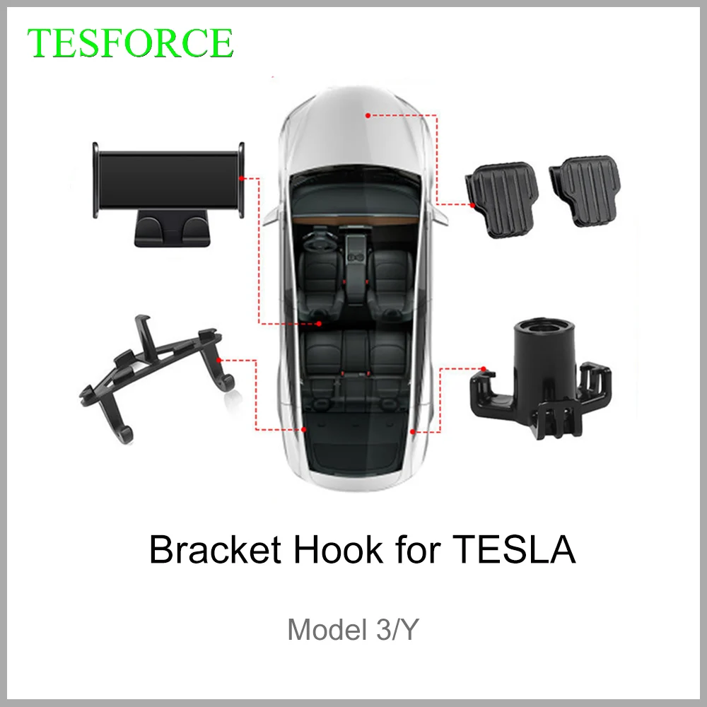 

For Tesla Model 3/Y Frunk Trunk Hook Back Seat Phone Holder 360 Degree Rotate Stand Headrest Bracket for Tablet PC iPad Mini Pro