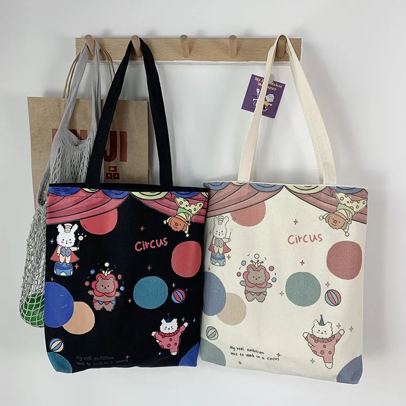 

Women Shoulder Canvas Bag Cute Cartoon Rabbit Duck Shopper Tote for Girl Female Large Cloth Shopping Bag Zipper Eco Handbag 2022