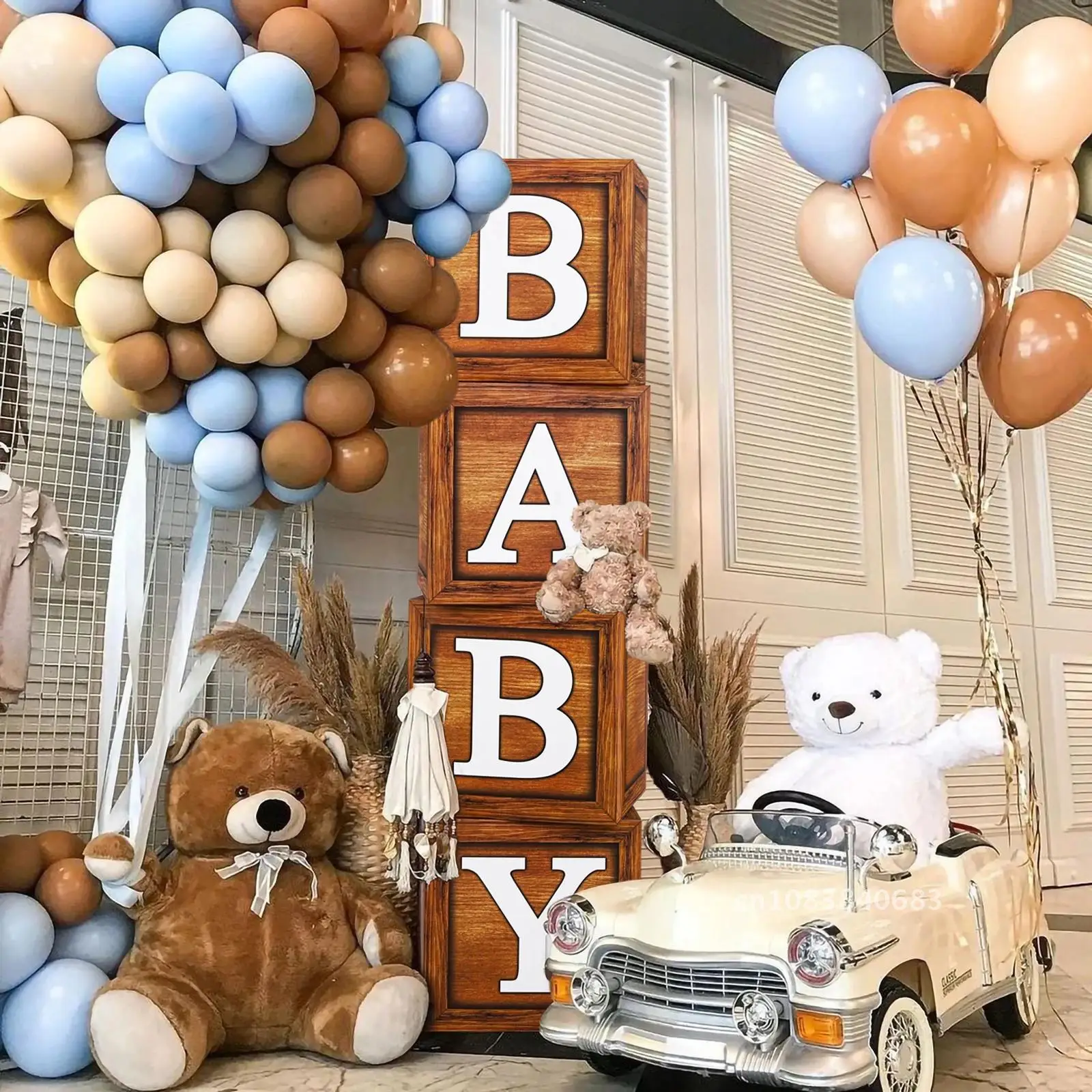 

Baby Shower Box Wood Grain Brow Baby Balloon Boxes 1st Birthday Party Decor Kids Teddy Bear Baby Shower Boy Girl Gender Reveal