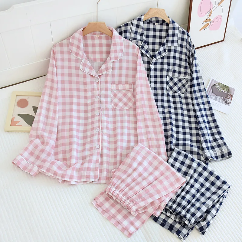 Couple Pajamas Men and Women Large Household Clothes Simple Cotton Crepe Washed Double Gauze Pyjamas Plaid Loungewear 2 Pcs Set
Couple Pajamas Men and Women Large Household Clothes Simple Cotton Crepe Washed Double Gauze Pyjamas Plaid Loungewear 2 Pcs Set
