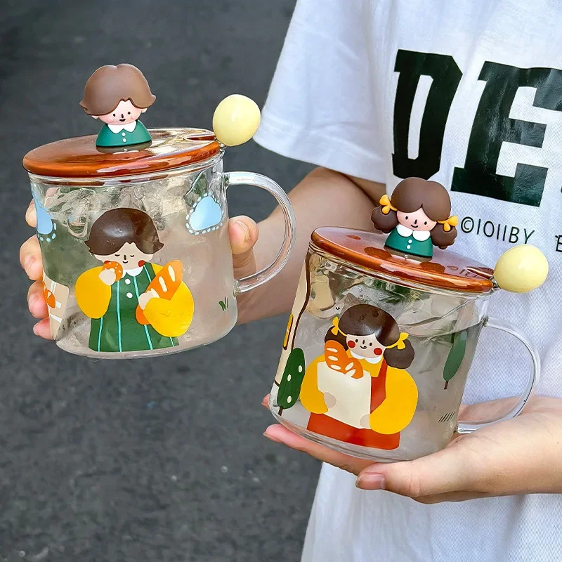 

Оригинальная стеклянная кружка для пары кукол, кружка, красивая ложка с крышкой, чашка для воды, милая чашка для кофе, посуда для напитков, чашки и кружки, чай