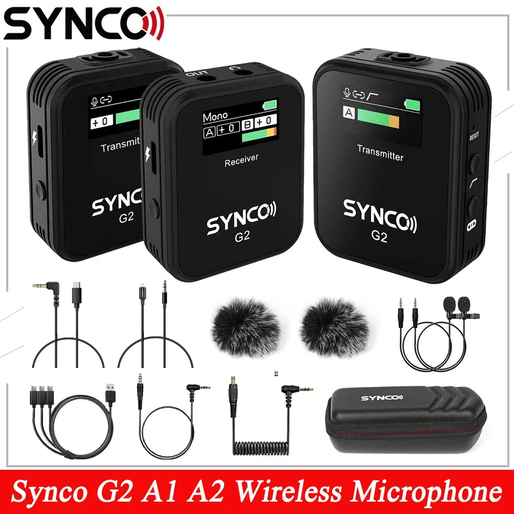 

SYNCO G2 G2A1 G2A2 Microphone Wireless Lavalier Microfone Mic System for Smartphone Table DSLR Camera Vlogging Streaming YouTube
