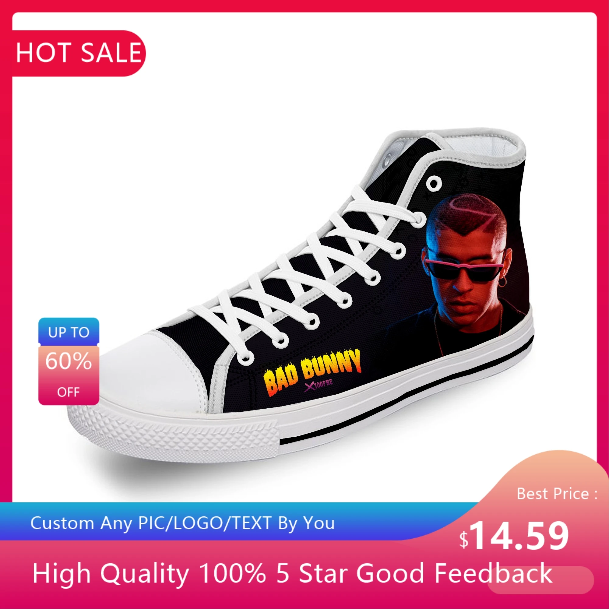 Bad Bunny Rap Hip Hop Rapper Cool White Cloth Fashion 3D Print High Top Canvas Shoes Men Women Lightweight Breathable Sneakers
Bad Bunny Rap Hip Hop Rapper Cool White Cloth Fashion 3D Print High Top Canvas Shoes Men Women Lightweight Breathable Sneakers
