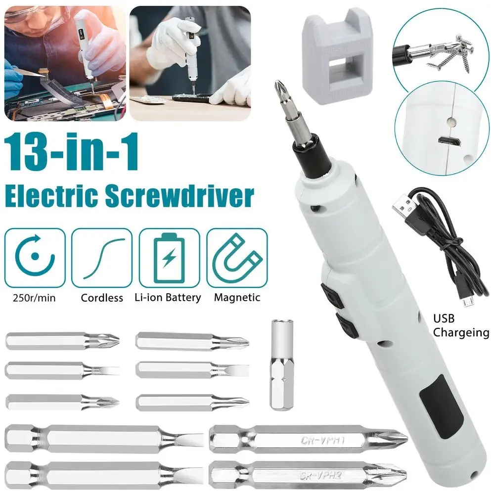 13 In 1 Mini Screwdriver Drill Kit Set Multifunction Portable Screw Driver Cordless Rechargeable Power Tool With Drill
13 In 1 Mini Screwdriver Drill Kit Set Multifunction Portable Screw Driver Cordless Rechargeable Power Tool With Drill