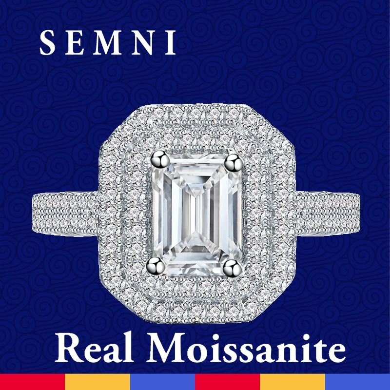 

Кольцо SEMNI с муассанитом женское, с изумрудной огранкой, с бриллиантом 1.0ct 5*7 мм, обручальное Ювелирное Украшение с рубиновым сапфиром, Серебряный подарок