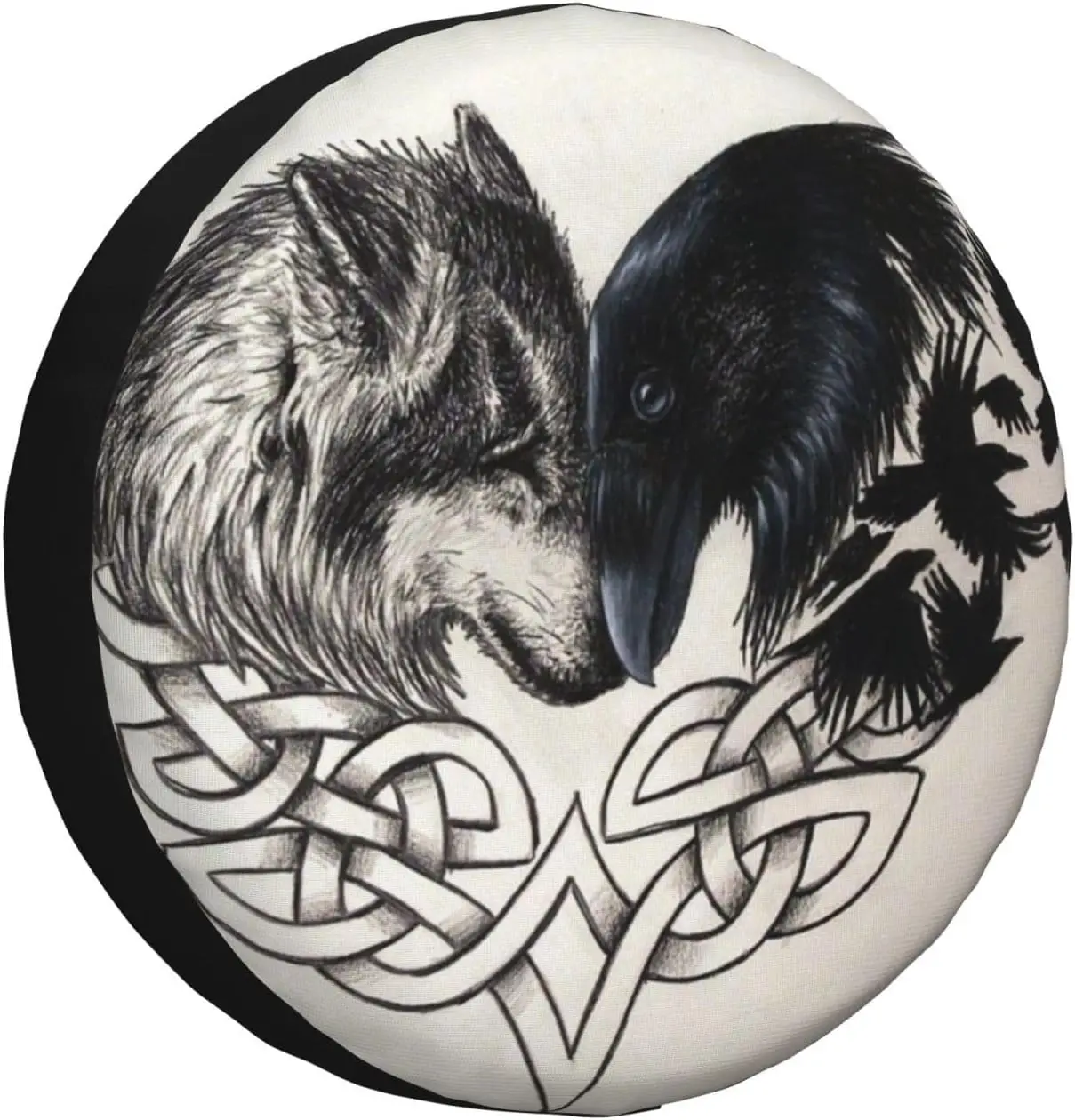 

Viking Norse Wolf Raven Rune Tire Cover Universal Weatherproof Dustproof Tire Cover for Trailers Motorhomes SUV Travel Camper