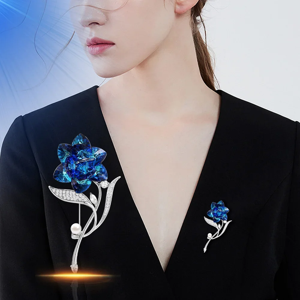 

Fashion Blue Enchantress Brooch for Women Luxury Inlaid Zircon Blue Crystal Brooches Suit Corsage Pins Jewelry Accessories Gifts