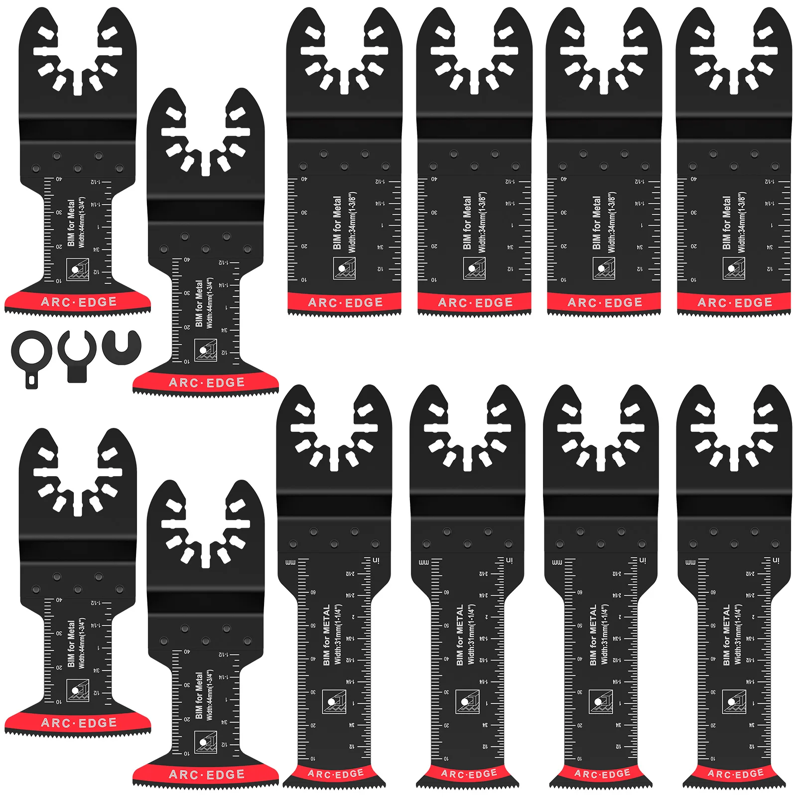 12Pcs Bi-Metal Oscillating Saw Blades Universal Oscillating Multitool Blades with 3 Spacer Adapters Arc Edge Multitool Cutting
12Pcs Bi-Metal Oscillating Saw Blades Universal Oscillating Multitool Blades with 3 Spacer Adapters Arc Edge Multitool Cutting
