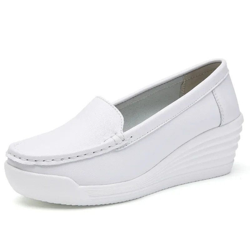 

Women's Nurse Shoes Soft Sole White Wedge Leather Sneakers Casual Work Non-Slip Flats Anti-Slip Nursing Shoe Mom Walking Loafers
