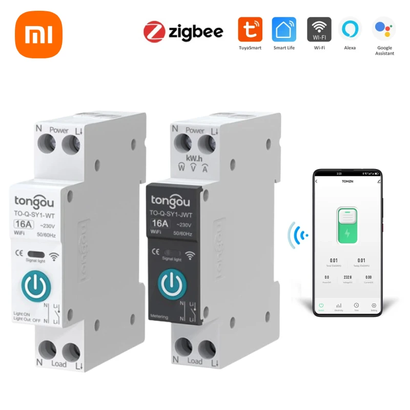 

Xiaomi TUYA WIFI Smart Circuit Breaker With Metering 1P 63A DIN Rail For Smart Home Wireless Remote Control Switch By APP TONGOU